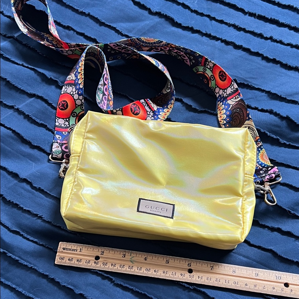 Gucci Yellow Crossbody Bag with Multicolor Strap